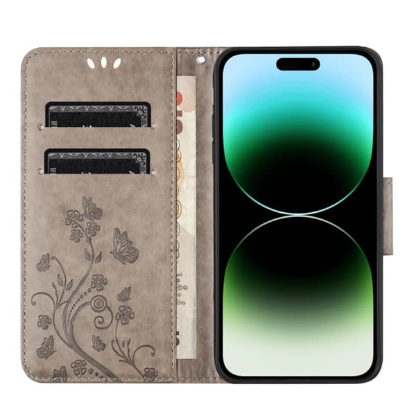 Redmi Note 14 5G - Flip Läderfodral med Fjärilsblomsterdesign Grå