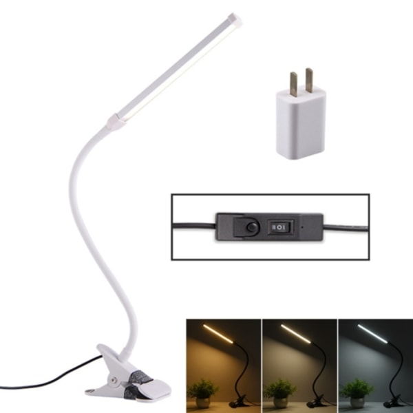 LED-skrivbordslampa 8W Fällbar justerbar ögon-skydds bordslampa, USB-kontaktversion + strömplugg (vit)