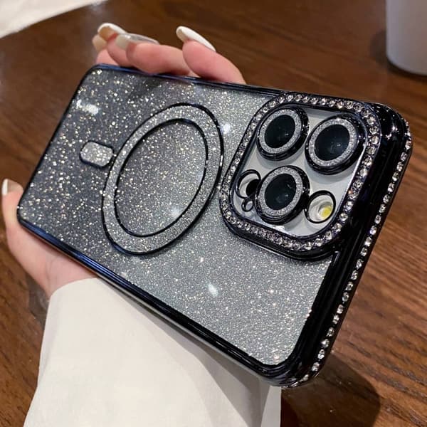 iPhone 16 Pro Diamond Gradient Glitter Pläterad MagSafe Skal Svart