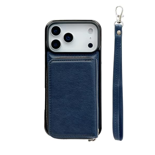 iPhone 18 Pro Max / iPhone 17 Pro Max Skal med Lanyard och 11 Kortfack - Enfärgad Design Blå