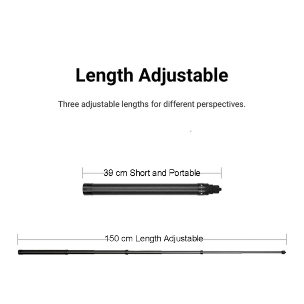 1,5 m kolfiberförlängd monopod osynlig selfiepinne för Insta360 / DJI Action / GoPro / Xiao Yi sportkamera