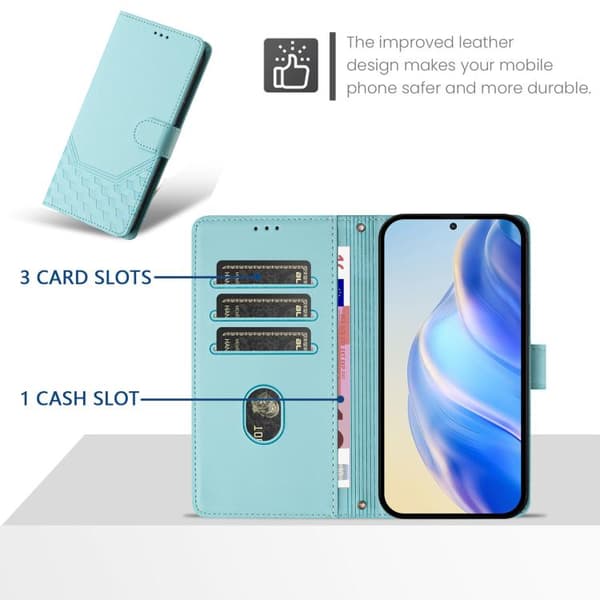 Redmi Note 14 4G - EU-version, RFID-läderfodral med honungskombination och präglad yta, Mintgrön