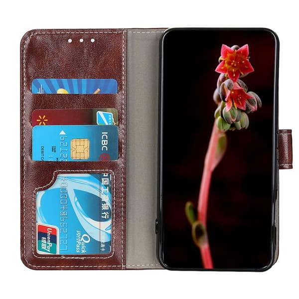 iPhone 18 Pro Max / iPhone 17 Pro Max Skal läderfodral med retro crazy horse-textur, horisontell flip Brun