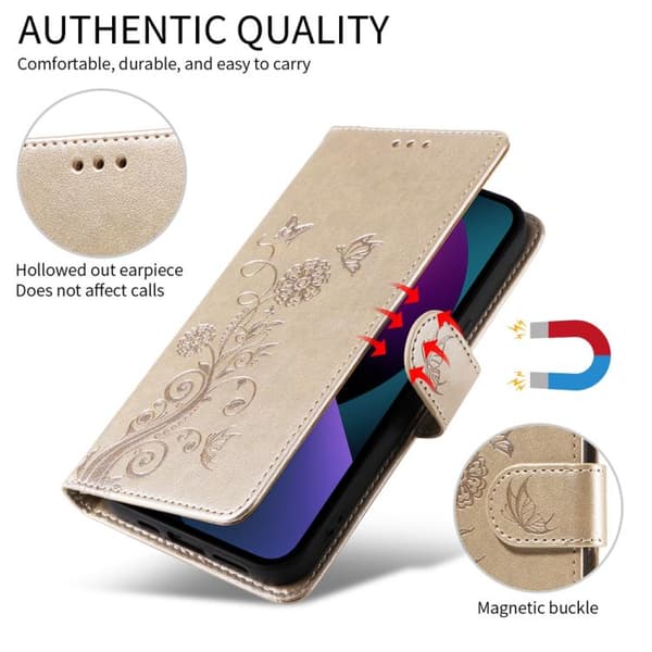 Redmi K80 - Prägling av fjärilsblommor i läderfodral Guld