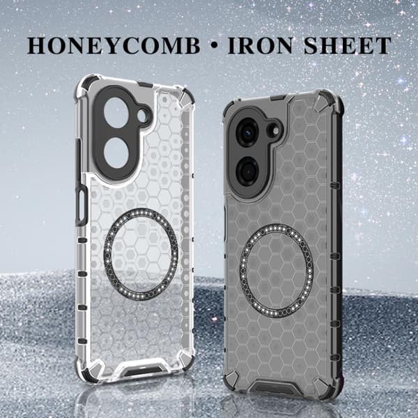 Redmi A5 4G / Poco C71 - Honeycomb Magnetisk Ring Stötsäker Mobilskal Röd