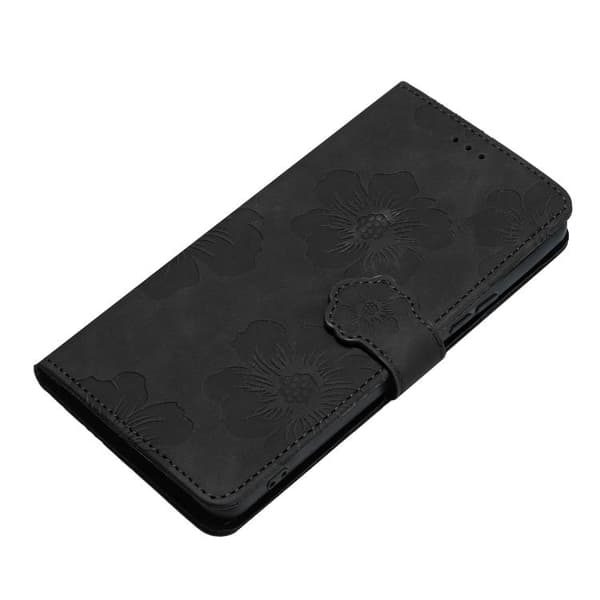Redmi Note 14 Pro 4G - Blommig Pr präglad Läderfodral Svart