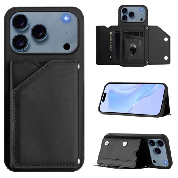 iPhone 17 Pro Max Skal med Fyra Kortfack och Handledsrem Svart