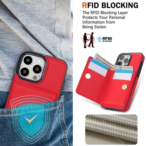 iPhone 16 Pro Max RFID Antistöld Kort Ringhållare Skal Röd