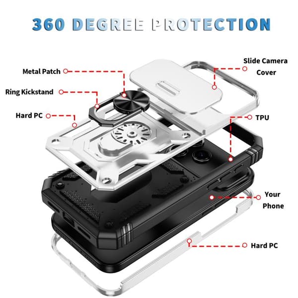 iPhone 18 Pro Max / iPhone 17 Pro Max Skal med Sliding Camshield TPU + PC och Hållare Vit + Svart