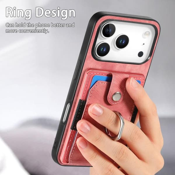 iPhone 18 Pro / iPhone 17 Pro Retro Skinnkänsla Ringkortskal Rosa