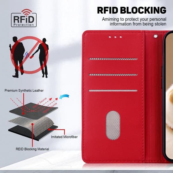 iPhone 17 Pro Max Skal läderfodral med söta katter Röd
