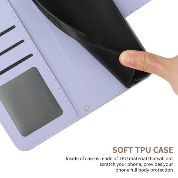 iPhone 18 Pro / iPhone 17 Pro Skal läderfodral med solrosprägling och lanyard Purpur