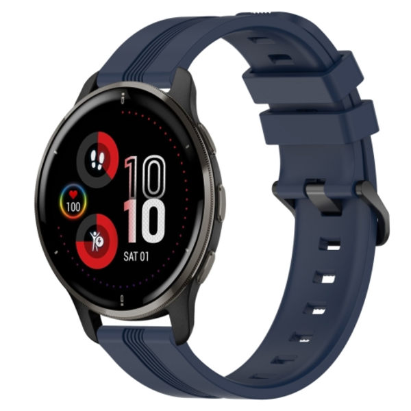 För Garmin Venu 2 Plus 20 mm konkavt randigt Slicone watch Navy Blue