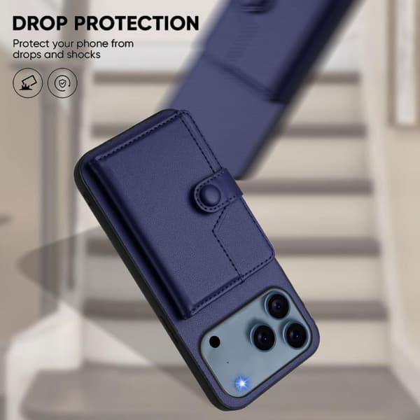 iPhone 18 Pro Max / iPhone 17 Pro Max Skal med RFID-skydd och kortfack Blå