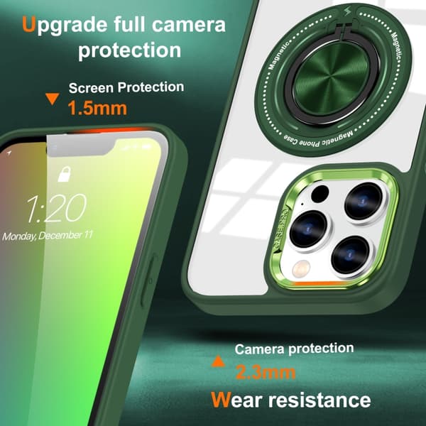iPhone 16 Pro Magnetisk Rotationsring Skal - Skydda din telefon med stil! Mörkgrön