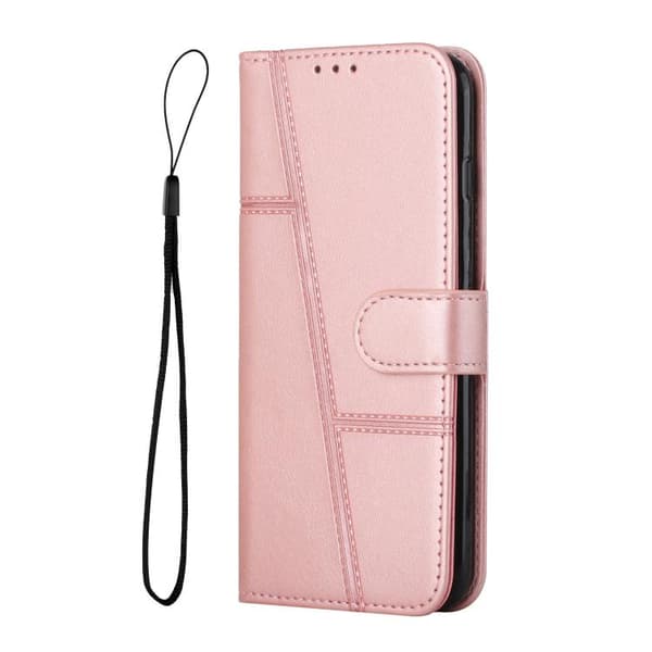 iPhone 18 Pro / iPhone 17 Pro Skal läderfodral - kalvskinn med spänne Roséguld