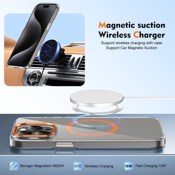 iPhone 16 Pro Max Ice Feel HD Transparent MagSafe PC Full Coverage Skal Orange