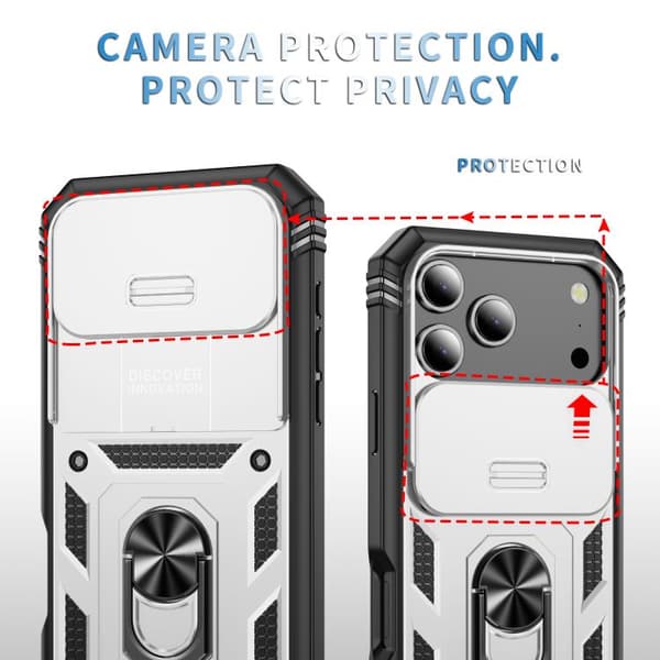 iPhone 18 Pro Max / iPhone 17 Pro Max Skal med Sliding Camshield TPU + PC och Hållare Vit + Svart