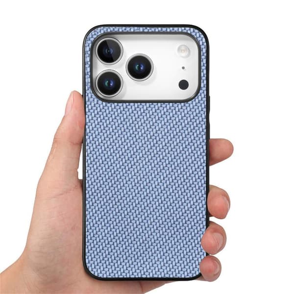 iPhone 18 Pro Max / iPhone 17 Pro Max Skal - kolfibertextur och läder Blå