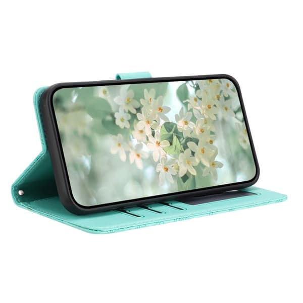 iPhone 17 Skal läderfodral med blommönster - relief Ljusgrön