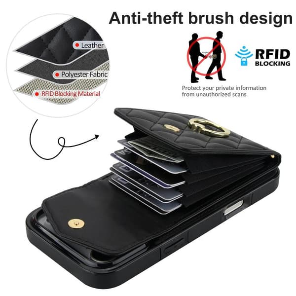 iPhone 18 Pro Max / iPhone 17 Pro Max Skal med Rhombisk Textur och Lång Lanyard Svart