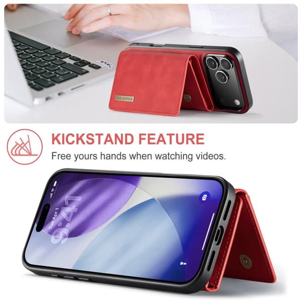 iPhone 17 Pro Max Skal läderfodral DG.MING M1 Series 3-Fold Multi Card Wallet Röd