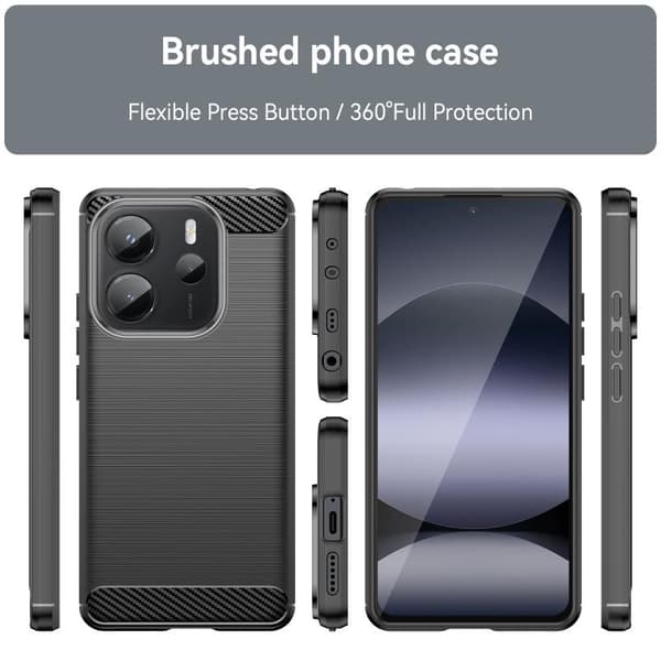 Redmi Note 14 4G - TPU fodral med Kolfiberborstad Yta, Svart