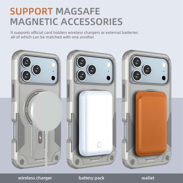 iPhone 18 Pro Max / iPhone 17 Pro Max Skal med Armor MagSafe Hållare - PC Hybrid TPU Grå