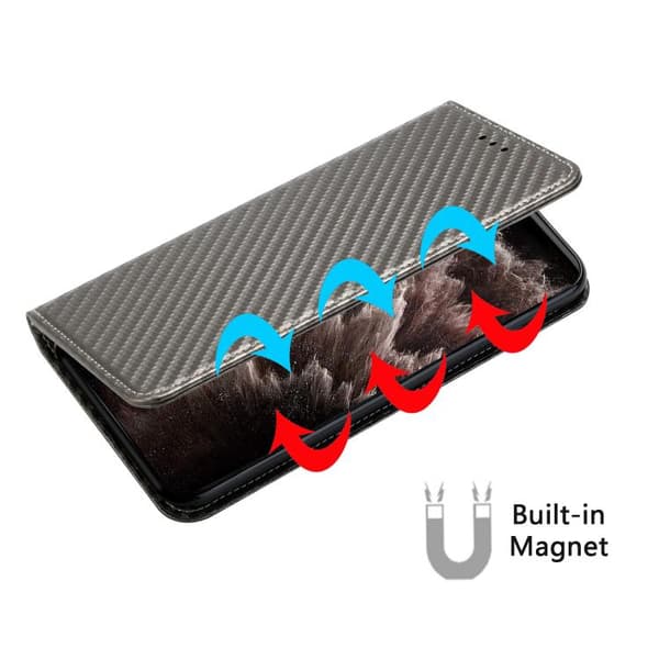 Redmi Note 14 5G - Magnetisk Flip Läderfodral med Kolfibertextur Grå