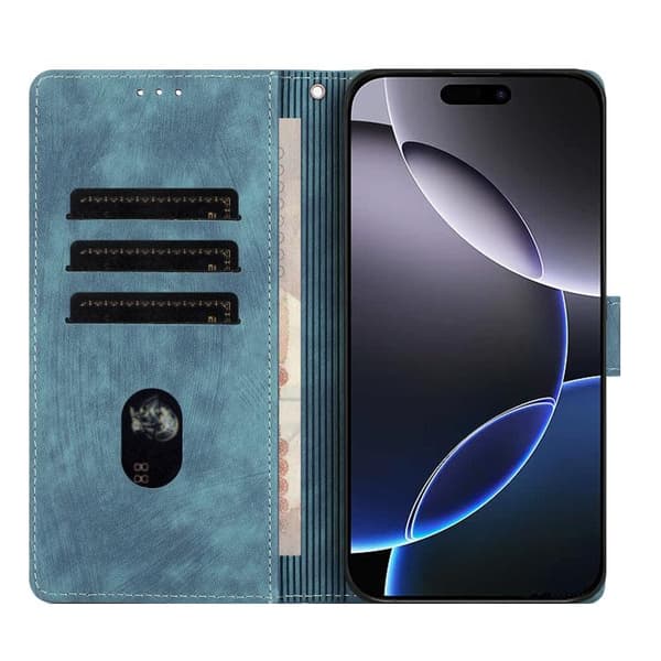 iPhone 18 Pro Max / iPhone 17 Pro Max Skal Läderfodral med Mandala Prägling - Retro Frostad Design Blå
