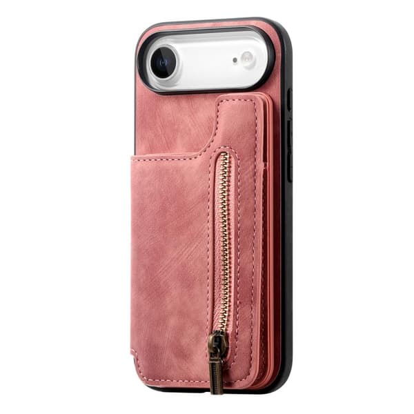 iPhone 17 Air Retro Läder Zipper Skal Rosa