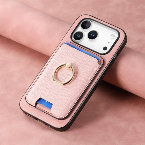 iPhone 18 Pro Max / iPhone 17 Pro Max Retro Cross Läder Kortväska MagSafe Skal Rosa