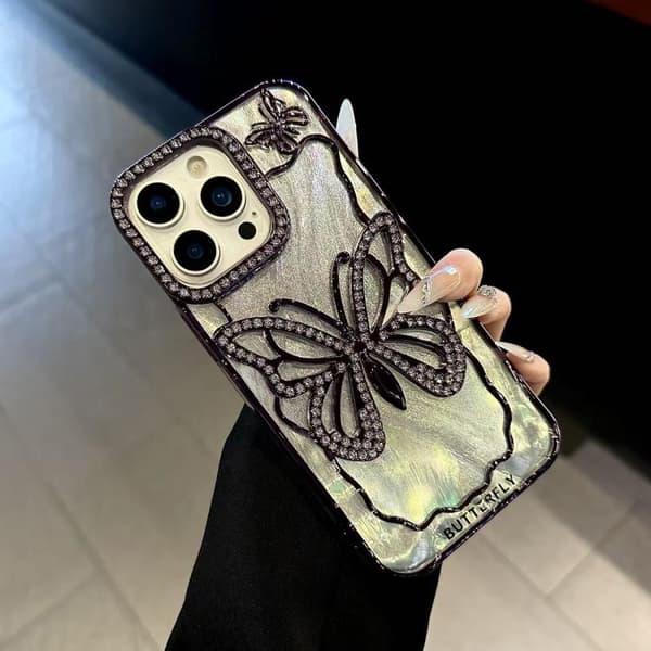 iPhone 18 Pro Max / iPhone 17 Pro Max Skal med Butterfly Elektroplätering och Epoxy Kartong Silver