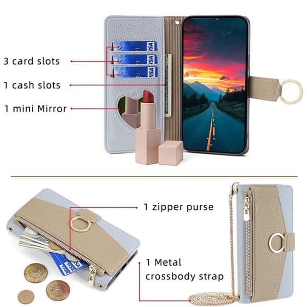 Redmi Note 14 4G - Crossbody Litchi Textur Läder Mobilskal Blå