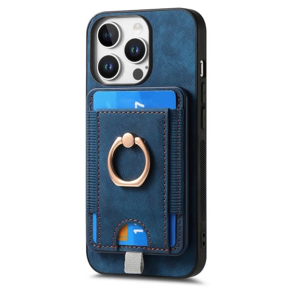 iPhone 16 Pro Max Retro Delbart Magnetisk Kortväska Läder Skal Blå