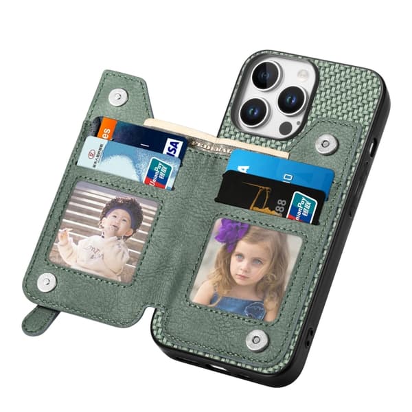 iPhone 16 Pro Max Kolfiber Horisontell Flip Dragkedja Skal Grön