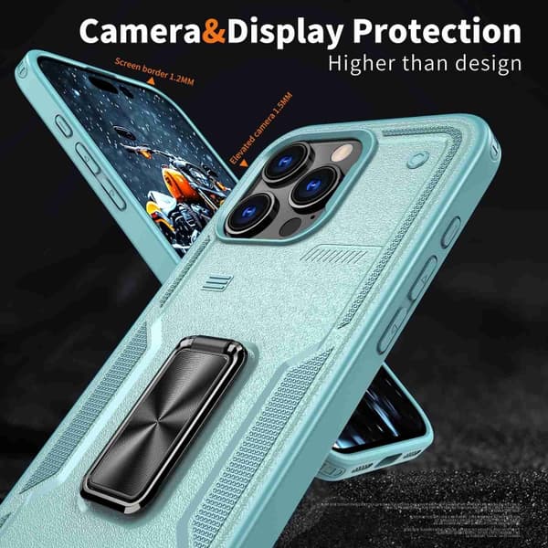 iPhone 16 Pro Skal - Hybrid TPU och PC Ringhållare Blå