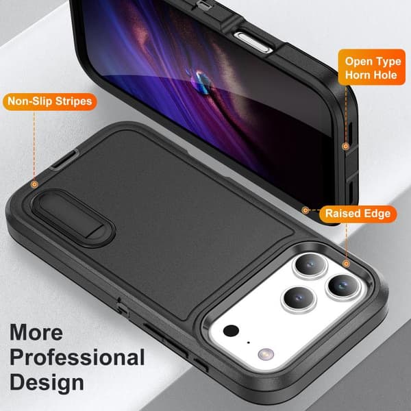 iPhone 18 Pro Max / iPhone 17 Pro Max Skal - robust PC + silikon med hållare Svart