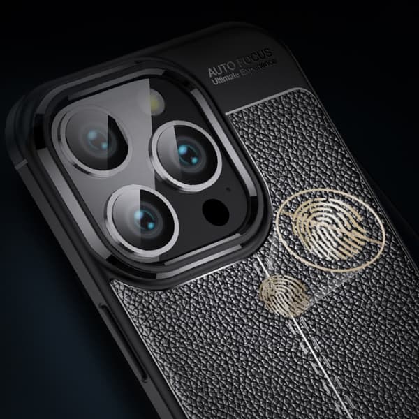 iPhone 16 Pro Max Litchi Textur Shockproof TPU Skal Svart