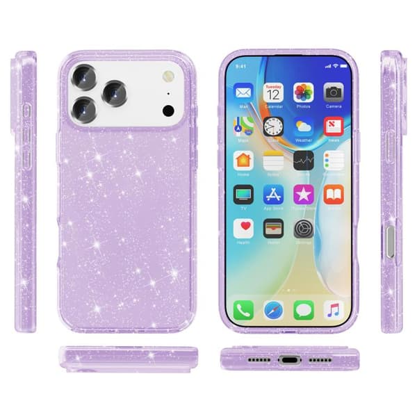iPhone 18 Pro Max / iPhone 17 Pro Max Skal med Stötskydd och Glitterpulver Purpur