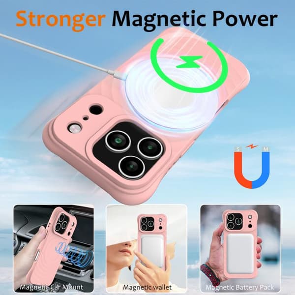 iPhone 18 Pro Max / iPhone 17 Pro Max Skal - Vågtextur med MagSafe Magnetisk Flytande Silikon Rosa