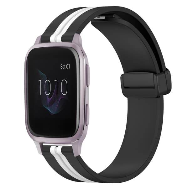 För Garmin Venu SQ 20 mm vikbart magnetiskt lås watch Black-White