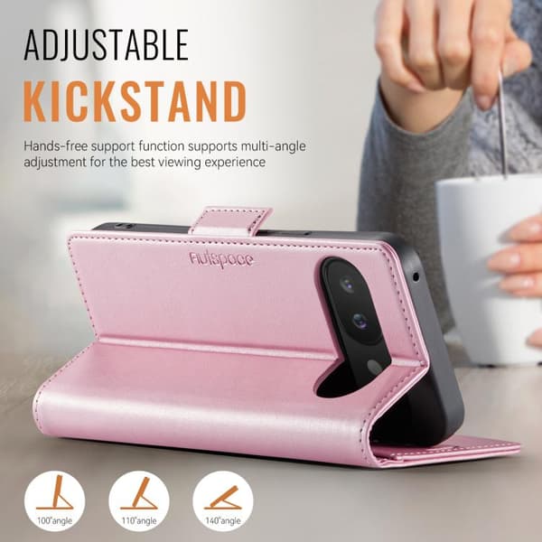 för Pixel 9a Skal - AutSpace A11 Sidobuckle MagSafe Magnetisk RFID Läderfodral Roséguld