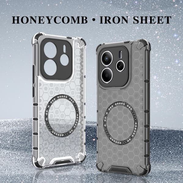 Redmi Note 14 5G - Honeycomb Magnetisk Ring Stötsäker Mobilskal Svart