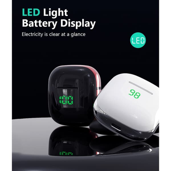 K6 TWS LED Digital Display Bluetooth 5.1 Hörlurar med Laddningsbox Vit