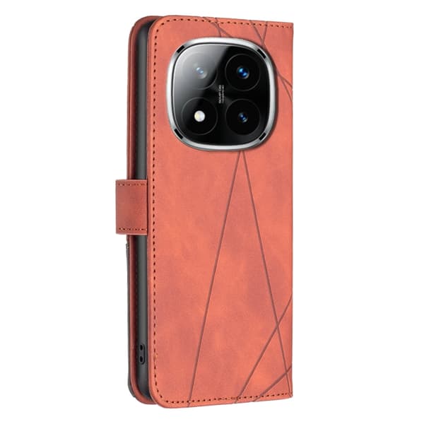 Redmi Note 14 Pro 5G / Note 14 Pro+ 5G - Magnetisk Spänne Rombisk Textur Läder fodral Brun