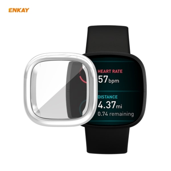 För Fitbit Versa 3 / Fitbit Sense Hat-Prince ENK-AC8208 Heltäckande Electroplate TPU Mjukt case Silver
