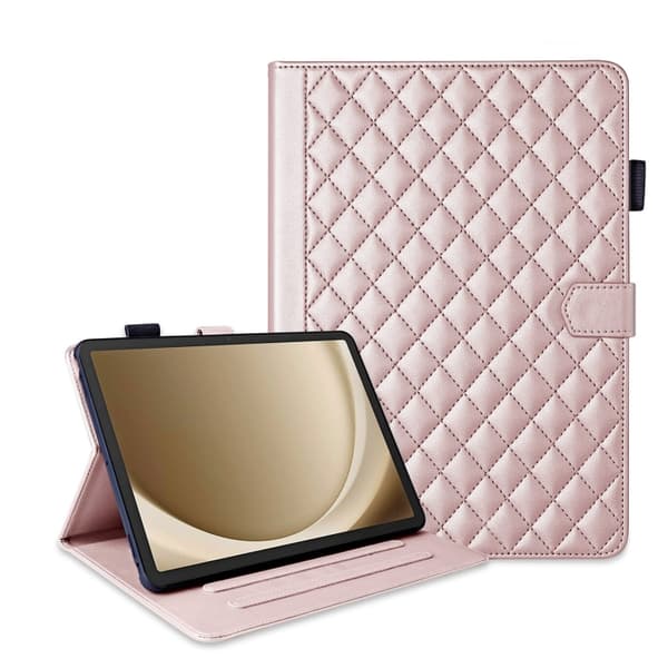 Samsung Galaxy Tab A9+ / A11+ Läderfodral med Rhombus-mönster Roséguld