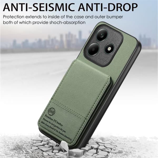 Redmi Note 14 5G - Vertikal Flip RFID Kortväska i Twill Läder Grön