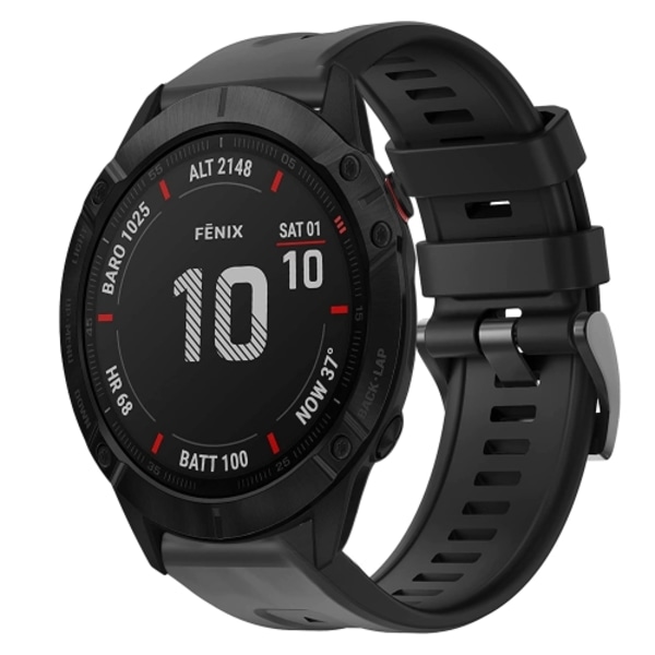 För Garmin Fenix ​​6X Pro Metal Spänne Enfärgad Silikon Watch Band Black